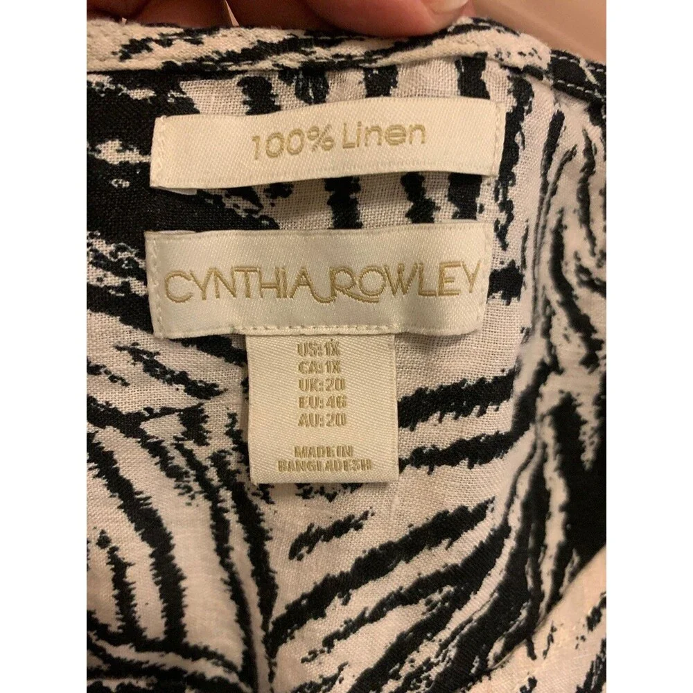 Cynthia Rowley Women Top Shirt Tunic Black 1X Button 100% Linen - Picture 7 of 9